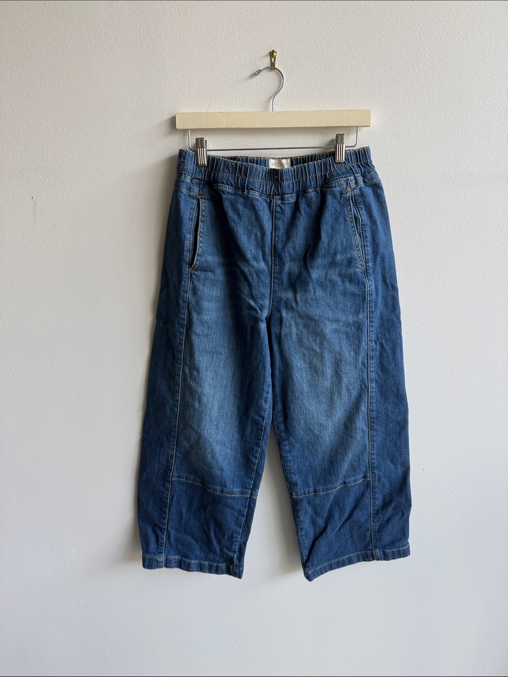 Pilcro Relaxed Elastic-Waist Denim in Medium Blue